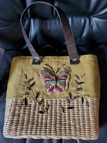 Vintage wicker straw - , bucket