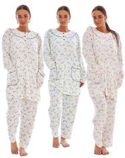 Ladies Winter Pyjama Set Floral Long Sleeve Button Thermal Warm Soft Loungewear