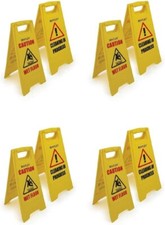 4 PACK CAUTION WET FLOOR SIGN CLEANING IN PROGRESS YELLOW WARNING CONE UK