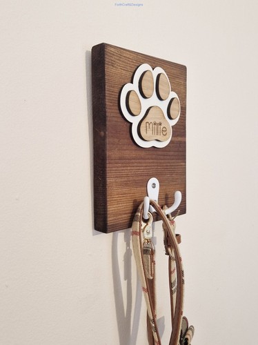 Personalised wooden dog - , leash