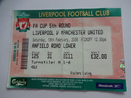 Ticket stub liverpool v - ,
