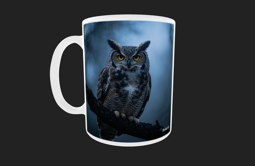 White ceramic coffee mug owl - white,