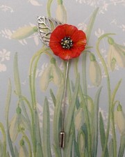 RED POPPY on Silver Leaf