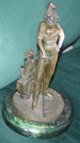 Bronze cast lady golfer statue - bronze,