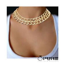 Snake Chain Necklace Choker Punk Curb Cuban Gold Two Layered Link Thick Women