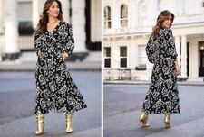 Myleene Klass Printed Midi Wrap Dress Black Geometric Belted Belt UK16 L2920