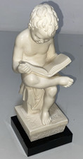 Italian Figurine  Naked Small Boy Sitting Reading  Mounted