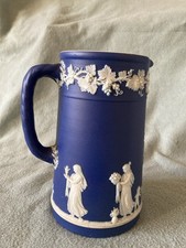 Wedgewood Navy Jasperware Jug With Handle 16cm Tall
