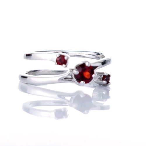 Sterling silver garnet ring - silver,