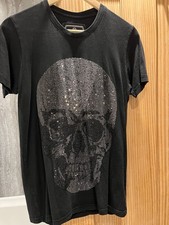 Philip P Plein 1978 Platinum Cut Halloween Rhinestone Skull Black TShirt