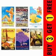 VINTAGE RETRO HOLIDAY TRAVEL RAILWAY POSTERS CITY COUNTRY PHOTO PRINT WALL ART!!