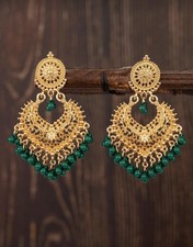 Gold & Green Jhumka ChandBali Earrings Indian Bollywood Pakistani Tribal