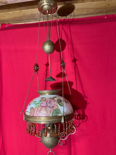 Antique hanging oil lamp hand - antique,