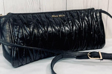 Miu Miu Matelasse Black Leather Shoulder Bag Crossbody Pochette Clutch 12x33x2