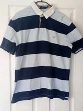 Gant Mens Short Sleeve Rugby Shirt / Polo  Size XL Sky Blue & Navy Stripes 