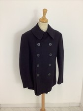 Vintage Us Navy Pea Coat Navy Blue Wool 1940s Small Repair 38” Chest@bab#1d