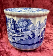 A Lovely Spode Blue Italian Ribbed Planter /  Pot / Jardiniere. Made In England.