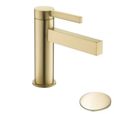 Modern Bathroom Single Lever Basin Mixer Tap with pop up Drain Brushed Gold