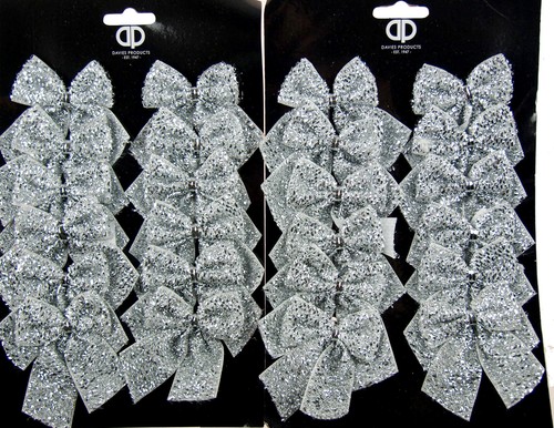 Mini silver glitter bows - silver,