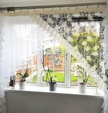 Curtain  Handmade Voile&Satin black ecrue lace  Homemade  Firanki