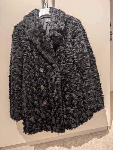 Zara trf black teddy coat - black, s
