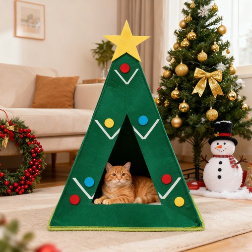 Christmas tree pet cat dog - cat, bed