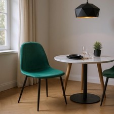 Stylish Velvet Cushion Padded Metal Legs Green Dining Chairs for Home & Kitchen