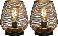 JHY DESIGN Set of 2 Metal Cage Table Lamp Battery Powered, Cordless Accent Ligh