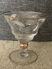 Vintage 1950s Champagne Coupe Gold Rim White Feather Decoration