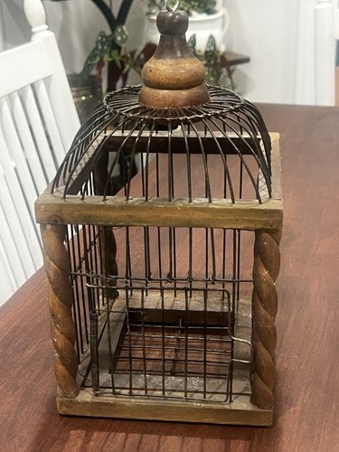 Vintage wooden wire bird cage - vintage,