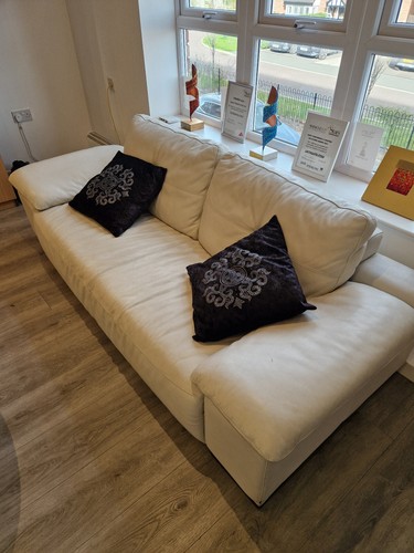 Cream leather sofa set - leather,