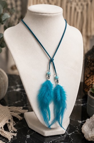 Boho turquoise feather pendant - turquoise,