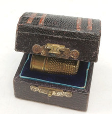 Lovely Antique Brass Thimble in Original Fitted Chest Shaped Case