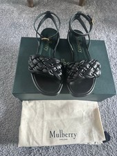 Mulberry Women’s Black Leather Sandals Size 4 With Box And Original Dustbag