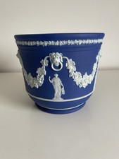 Wedgwood Jasper Ware Large Dark Blue Dipped Planter Vase Jardiniere 19th Century