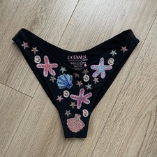 Oceanus Swimwear Marissa Hand Embroidered Beaded Bikini Bottom- Black - RRP £110