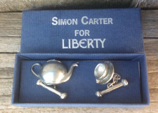 Simon Carter for Liberty Pewter Tea Pot Tea cup Quirky Cufflinks Vintage