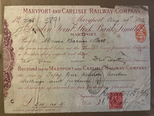 1912 Maryport And Carlisle Railway Company Cheque. Railwayana