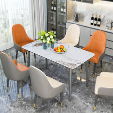 Dining Table and Chairs Set Marble Rectangle Kitchen Table Leather Dining Chairs