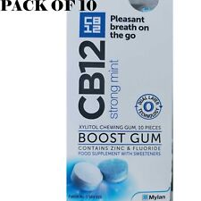 CB12 Boost Sugar Free Chewing Gum Strong Mint 10 Pieces 20g {pack 10}