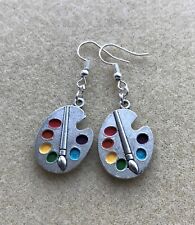 Artist Paint Palette Silver Plated Drop Earrings in Gift Bag - Art