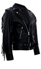 Mens Hide Leather FRINGE Brando TASSELED Retro Biker Motorcycle Jacket