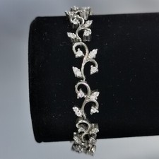 925 Sterling Silver Diamonique Cubin Zirconia vine Bar Link Bracelet 7" 18cm