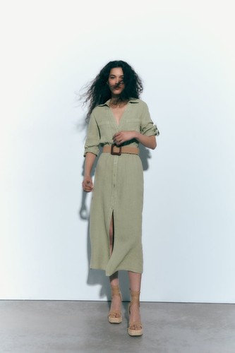 Zara women linen khaki - zara, long