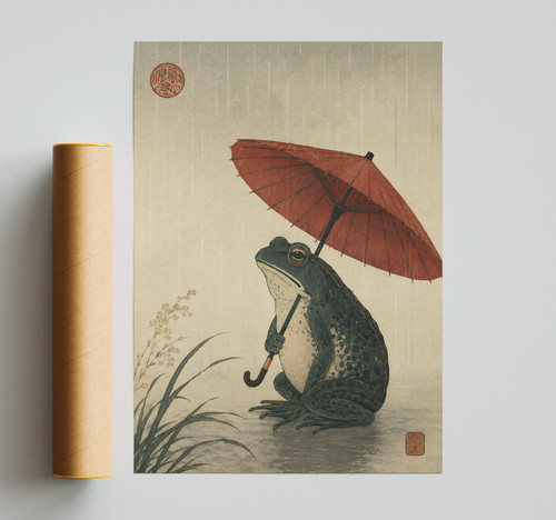 Japanese frog umbrella poster - japanese,