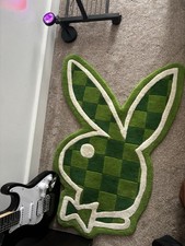 Green Checkered Playboy Bunny Rug With White Border