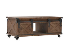 Industrial Style TV Stand Vintage Media Cabinet Metal Wood Unit Wheels Furniture