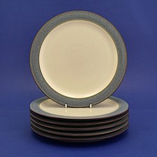 Six Denby Storm Grey/Plum Dessert/Salad Plates (2000s) 22.5cm/8.8" Diameter