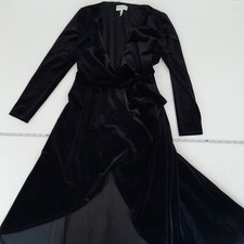 Phase Eight Dress 10 Petite Black Julia Velvet Wrap Belted Midi Long Sleeve