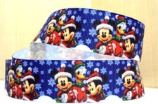 Christmas Disney Grosgrain Ribbon 25mm wide 1m 2m 5m Mickey, Minnie Donald Blue